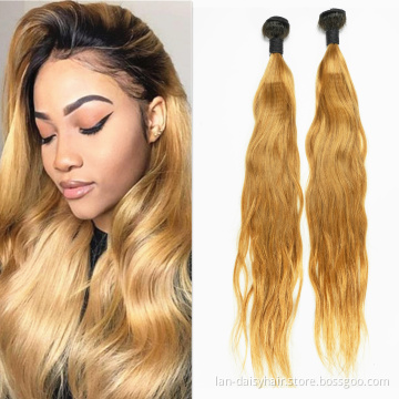 Lan-Daisy Honey Brazilian Straight Ombre Human Hair Bundles  8-26 Inches Blonde Straight Bundles Ombre Bundles Remy T27 Color